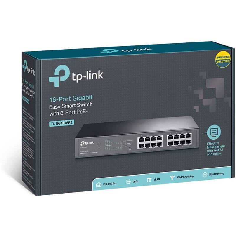 tp-link jetstream 16-port gigabit easy smart 2 poe+ switch with 2 sfp slots