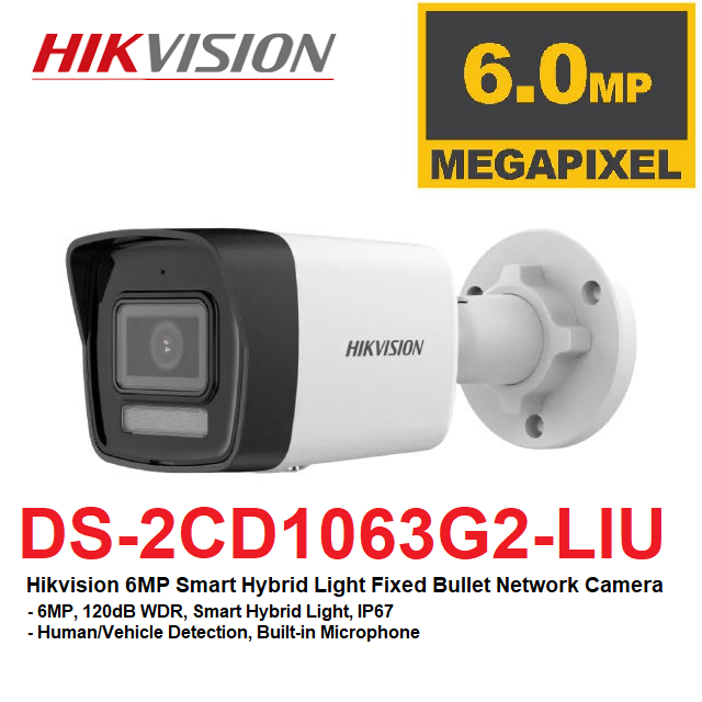 DS-2CD1063G2-LIU – Caméra de Surveillance 6 MP IP Réseau Bullet Fixe Smart Hybrid Light – Hikvision
