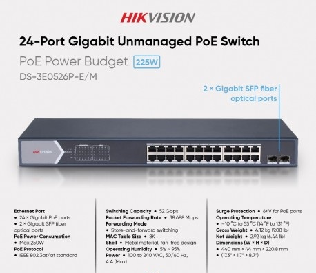 HIKVISION 24 PORT GIGABIT SMART POE SWITCH